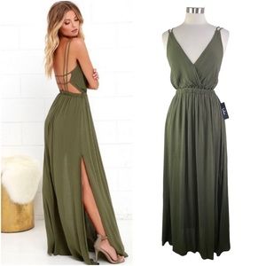 Olive Green Strappy V-Neck Maxi Dress